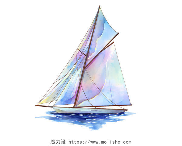 手绘水彩风扬帆起航帆船造型帆船元素